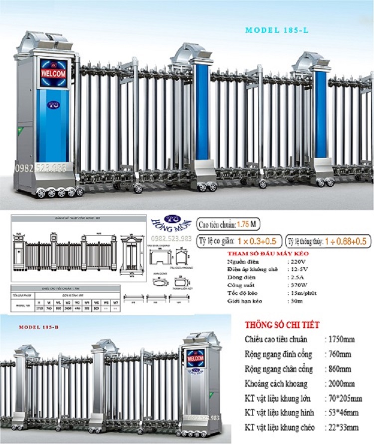 Cổng xếp inox tự động model 185