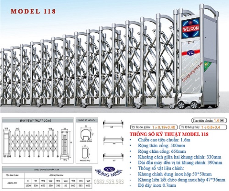 Cổng xếp inox tự động model 118