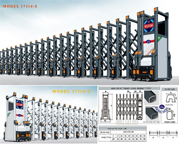 Hình ảnh mẫu cửa cổng xếp trượt model 17114-E,F Hình ảnh mẫu cửa cổng xếp trượt model 17114-E,F