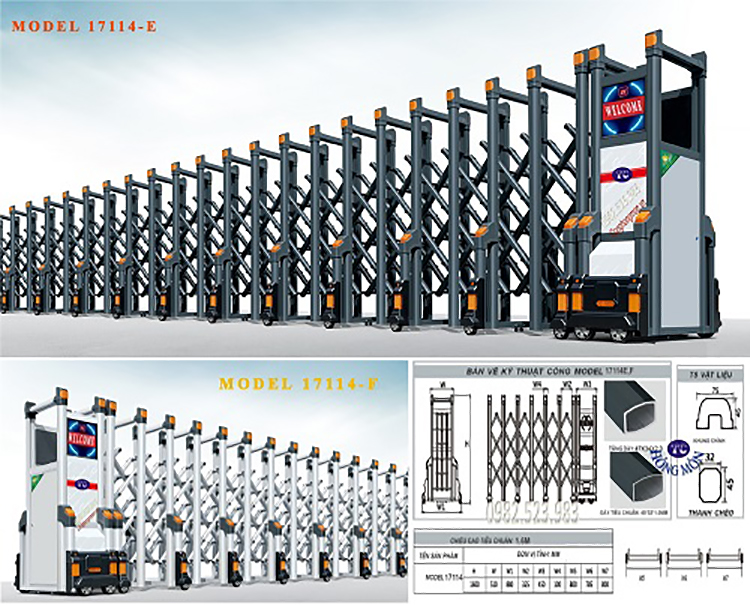 Hình ảnh mẫu cửa cổng xếp trượt model 17114-E,F