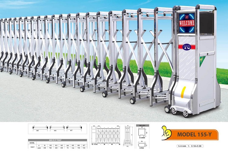 Cổng xếp hợp kim nhôm model 155 - Y