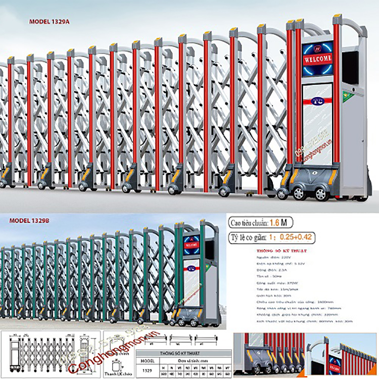 Cổng xếp hợp kim nhôm 1329