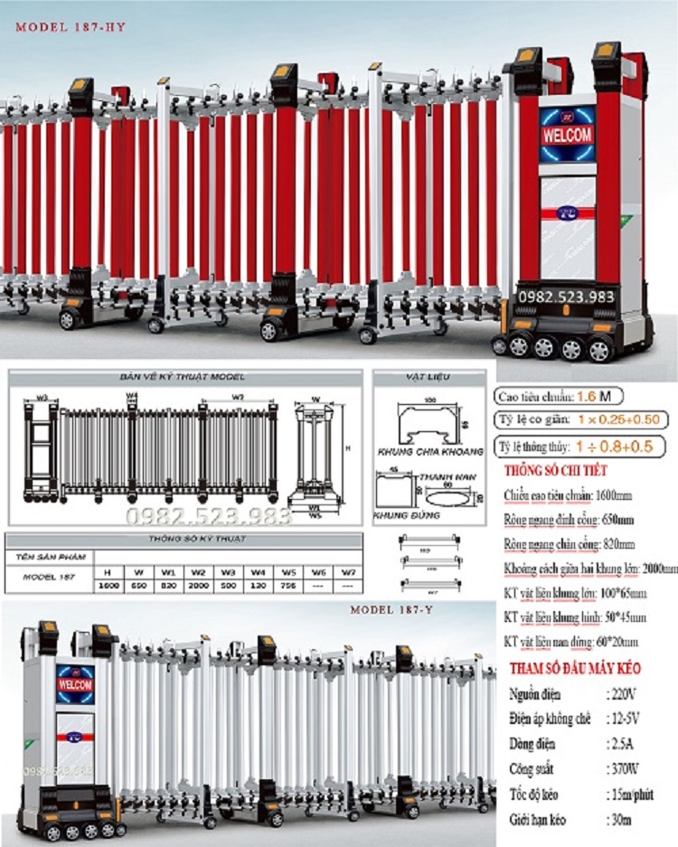 Cổng xếp hợp kim nhôm 187