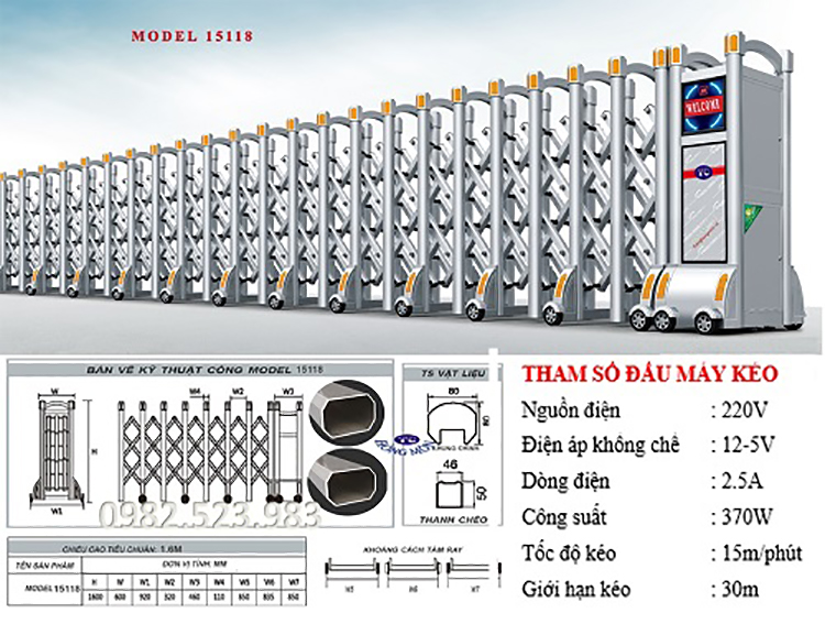 Cổng xếp inox tự động model 15118