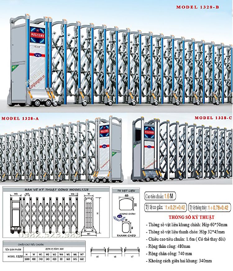 Mẫu cổng xếp inox điều khiển từ xa 1328