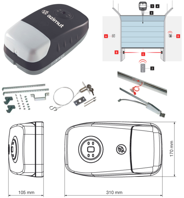 Motor kéo cổng nâng hạ cửa garage rự động AZIMUT