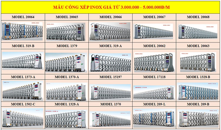 Bảng báo giá cổng xếp inox tại Hà Nội giá bình dân từ 3-5 triệu/mét